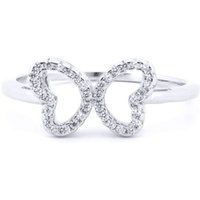 Jewelco London Women's Silver Round CZ Butterfly Outline Dress Ring | Size: O