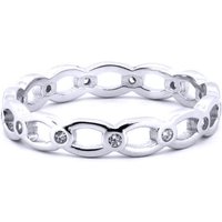 Silver Round CZ Station Oval Link Chain Ring