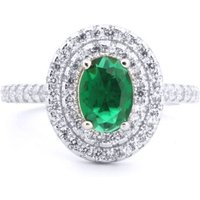 Jewelco London Women's Silver Green Oval CZ Double Tier Halo Shoulder-set Cluster Ring | Size: Medium
