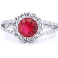 Jewelco London Women's Silver Red CZ Split Shoulder Halo Solitaire Cluster Ring | Size: P