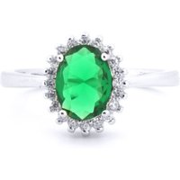Jewelco London Women's Silver Green Oval CZ Royal Princess Majestic Cluster Ring | Size: Q