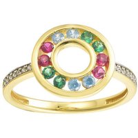 Jewelco London Women's Gold-plated Silver Red Green Blue CZ Shoulder RGB Halo Ring in Gold | Size: O