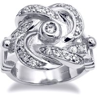 Silver Round CZ Square Double Love Knot Ring U