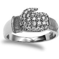 Silver Round CZ Encrusted MMA Boxing Glove Ring