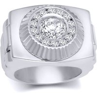 Silver Round CZ Fluted Bezel Presidential Cluster Ring T