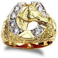 Plated Silver CZ Carved Lucky Horse Shoe Head Cluster Ring W