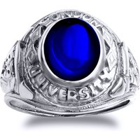 Silver Blue Oval Cabochon CZ College Ring W