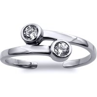 Rhodium Plated CZ Cross over Torque Bypass Toe Ring