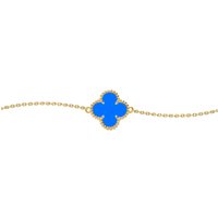 Jewelco London Women's Gold-plated Silver Blue Clover Agate Lucky Charm Bracelet 7-8.5" in Gold