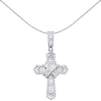 Jewelco London Silver Baguette CZ Bandolier Chevron Cross Pendant Necklace