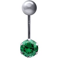 9ct White Gold 6mm CZ Solitaire Banana Belly Bar Piercing 10mm Green