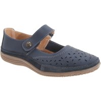 Boulevard Women's Wide Fitting Touch Fastening Perforated Bar Shoes in Navy | Size: 3