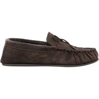 Mokkers Men's Bruce Real Suede Moccasin Slippers in Dark Brown | Size: 7