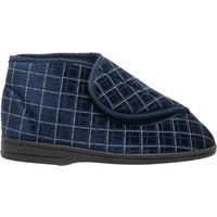 Zedzzz Men's Bertie Check Velour Touch Fastening Bootee Slippers in Navy | Size: 9