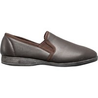 Sleepers Men's Hadley Softie Leather Twin Gusset Slippers in Dark Brown | Size: 7