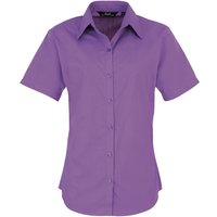 Premier Women's Short Sleeve Poplin Blouse Plain Work Shirt in Violet | Size: 20