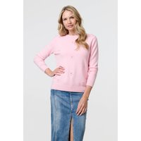Floral Gemstone Embellished Jumper Pink