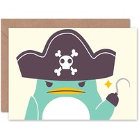 Artery8 Angry Pirate Hook Cartoon Cute Penguin Birthday Child Kid Card