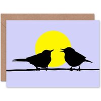 Birds Animal Moon Sun Illustration Silhouette Art Blank Card