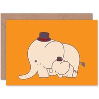 Cute Elephants Top Hat Calf Cartoon Card