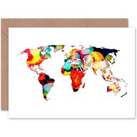 Map Earth World Continents Colourful Abstract Goodbye Card