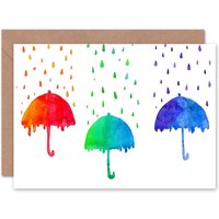 Artery8 Red Green Rain Umbrellas Thinking Of You Card