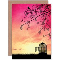Goodbye Travel Freedom Bon Voyage Open Cage Pink Card