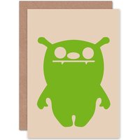 Artery8 Cute Monster Kids Children 2 Greetings Card in Green