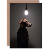 Artery8 Dog Light Bulb Animal Greetings Card in Grey