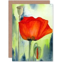 Poppy Flower Spring Wildflower Floral Watercolour Card