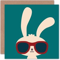 Bunny Teal Cute Sunglasses Easter Card