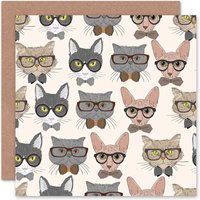 Nerdy Cats Glasses Bow Ties Cat Lover Fun Greeting Card