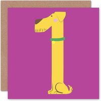 1st Age 1 Purple Yellow Dog Birthday Card