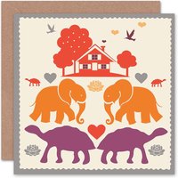 Elephants Tortoise House Art Blank Just to Say Card