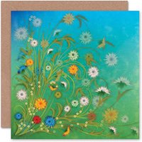Artery8 Colourful Spring Flowers Folk Art Floral Greeting Card