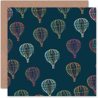 Hot Air Balloon Colourful Line Art Pattern Art Card