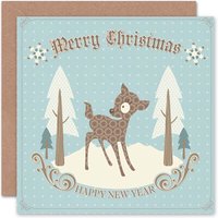 Deer & Winter Trees Vintage Style Christmas Card