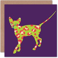 Purple Green Leopard Pattern Sphynx Cat Lover Art Card