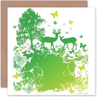 Spring Deer Butterflies Nature Animals Modern Card
