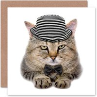 Wee Blue Coo Cat Lover Grumpy Pet With Hat Bowtie Animal Funny Card