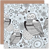 Artery8 Pretty Elegant Floral Flower Owl Art Card