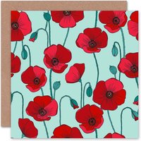 Poppies Poppy Flower Pattern Red Floral Blank Card