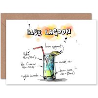 Lagoon Cocktail Drink Recipe Drawing Birthday Card