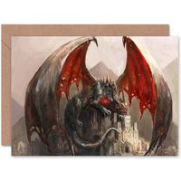 Dragon Perched on Castle Dnd Conceptual Fantasy Art Card