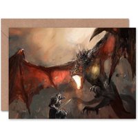 Fire Breathing Dragon Knight Battle Art Blank Card