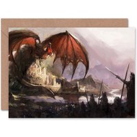 Dragon Guarding Castle Army Battle Fantasy Concept Art Card