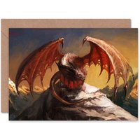 Artery8 Red Dragon on Mountain Peak Fantasy Concept Art Card