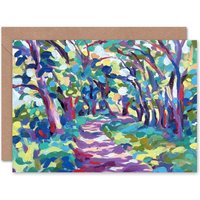 Forest Path Colourful Abstract Painting Nature Greeting Card