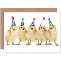 Chicks Party Hats Birthday Card