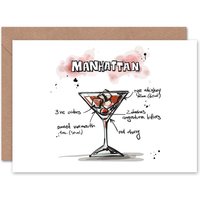 Artery8 Manhattan Cocktail Drink Recipe Drawing Birthday Card